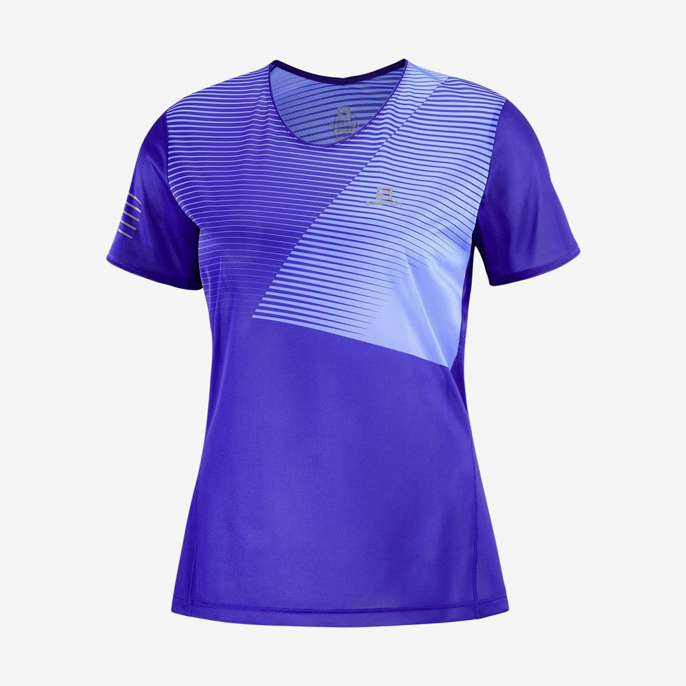 Salomon Singapore Womens T-shirts - SENSE Blue | 18732-UYBC